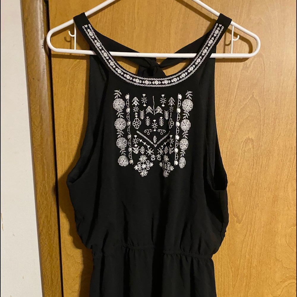 Black, Embroidered Romper